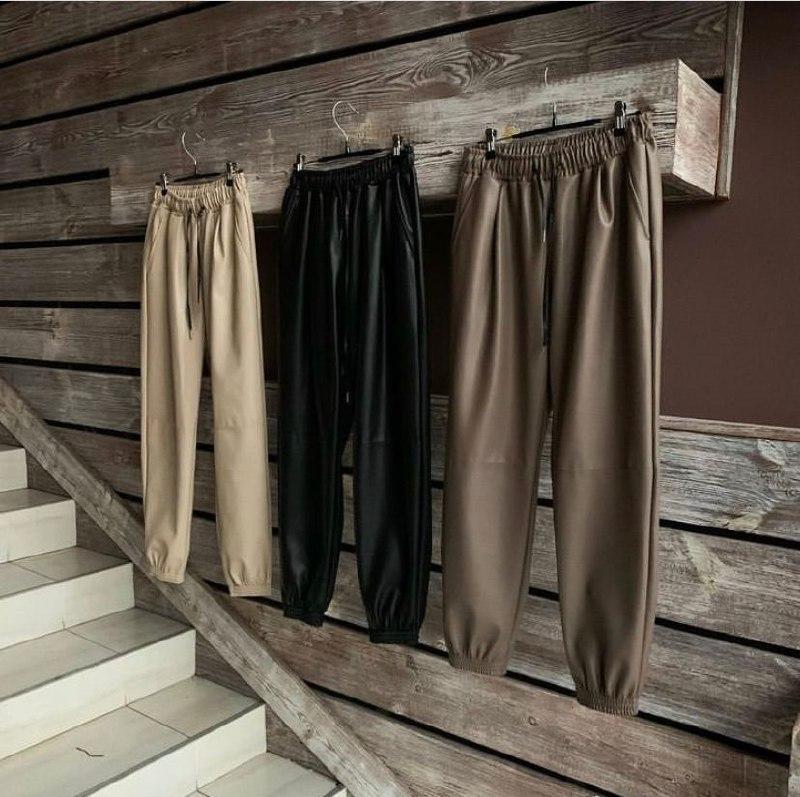 Жіночі шкіряні джогери Коричневі