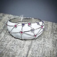 Серебряное кольцо с белой эмалью и цирконом Милори