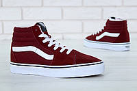 Женские кроссовки бородового цвета Vans Old Skool. Зимние женские кеда высокие Ванс Олд Скул красные