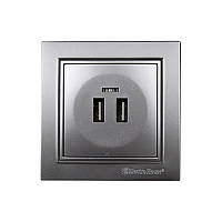 Розетка USB (2 порти) Срібний камінь Enzo 2A IP22