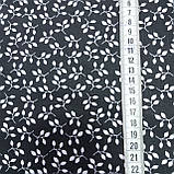 Бязь бавовна з білими листочками на чорному, ш. 160 см, фото 3