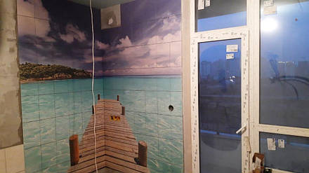 Керамическое панно из фотоплитки - Причал - Установка в Киеве 2