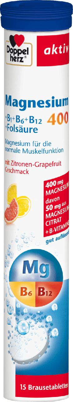 Шипучі таблетки - вітаміни Doppelherz aktiv Magnesium 400 + Vitamine B6 + B12 + Folsäure, 15 шт.