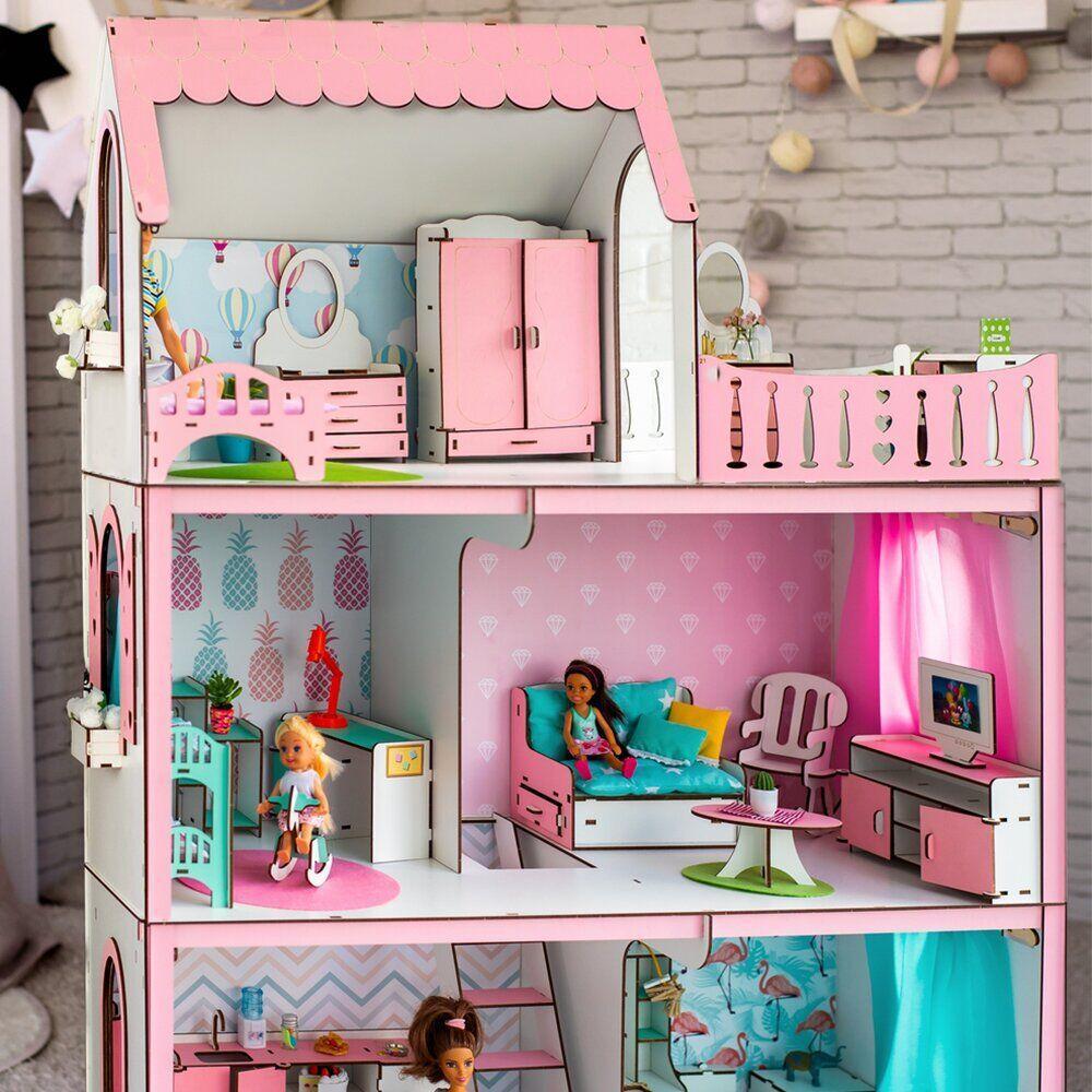 Ляльковий будиночок для Барбі NestWood "ЛЮКС ЛАЙТ" 5 кімнат (104 см), без меблів