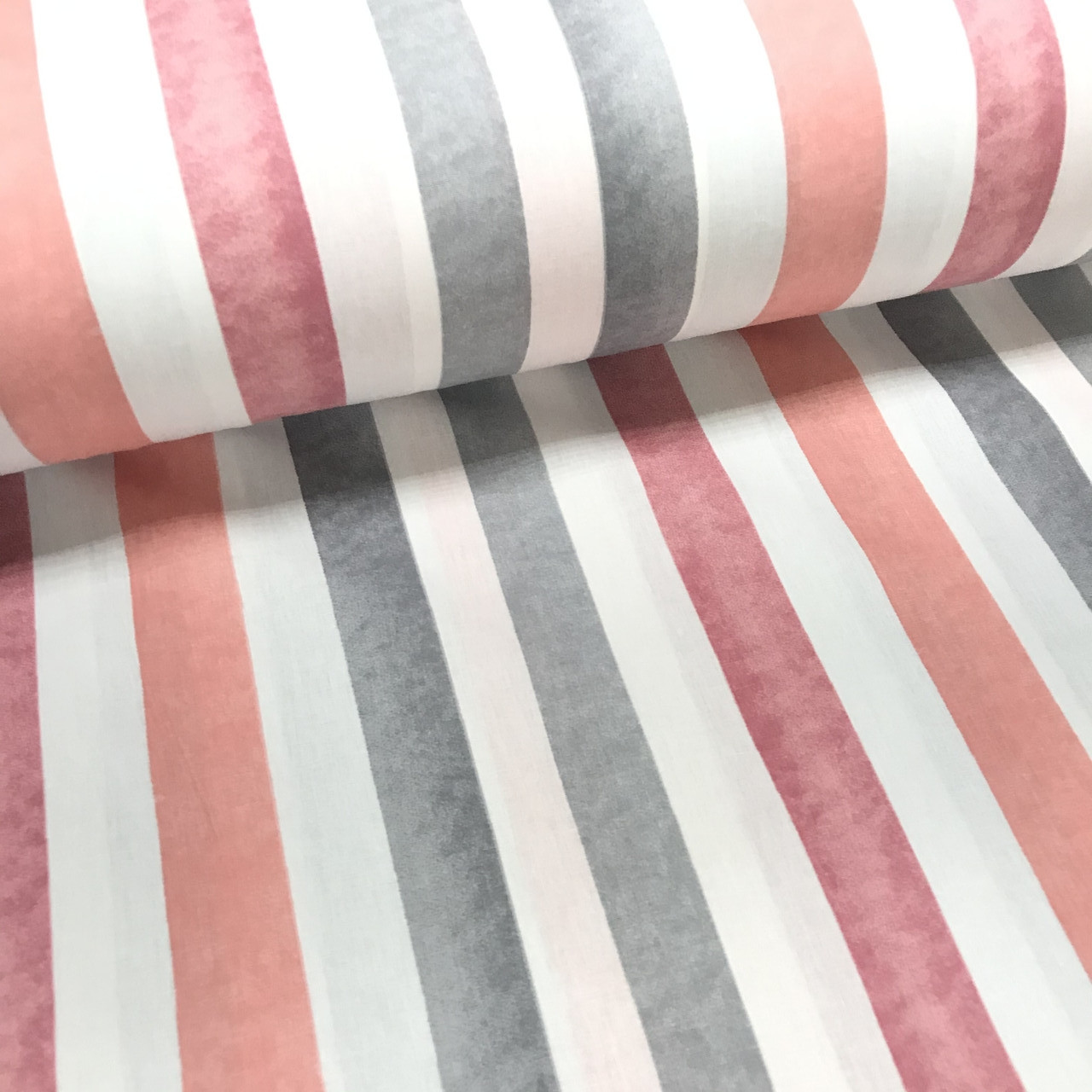 Тканина поплін смужка акварель сіро-коралова (ТУРЦІЯ шир. 2,4 м) (R-S-0416), фото 1