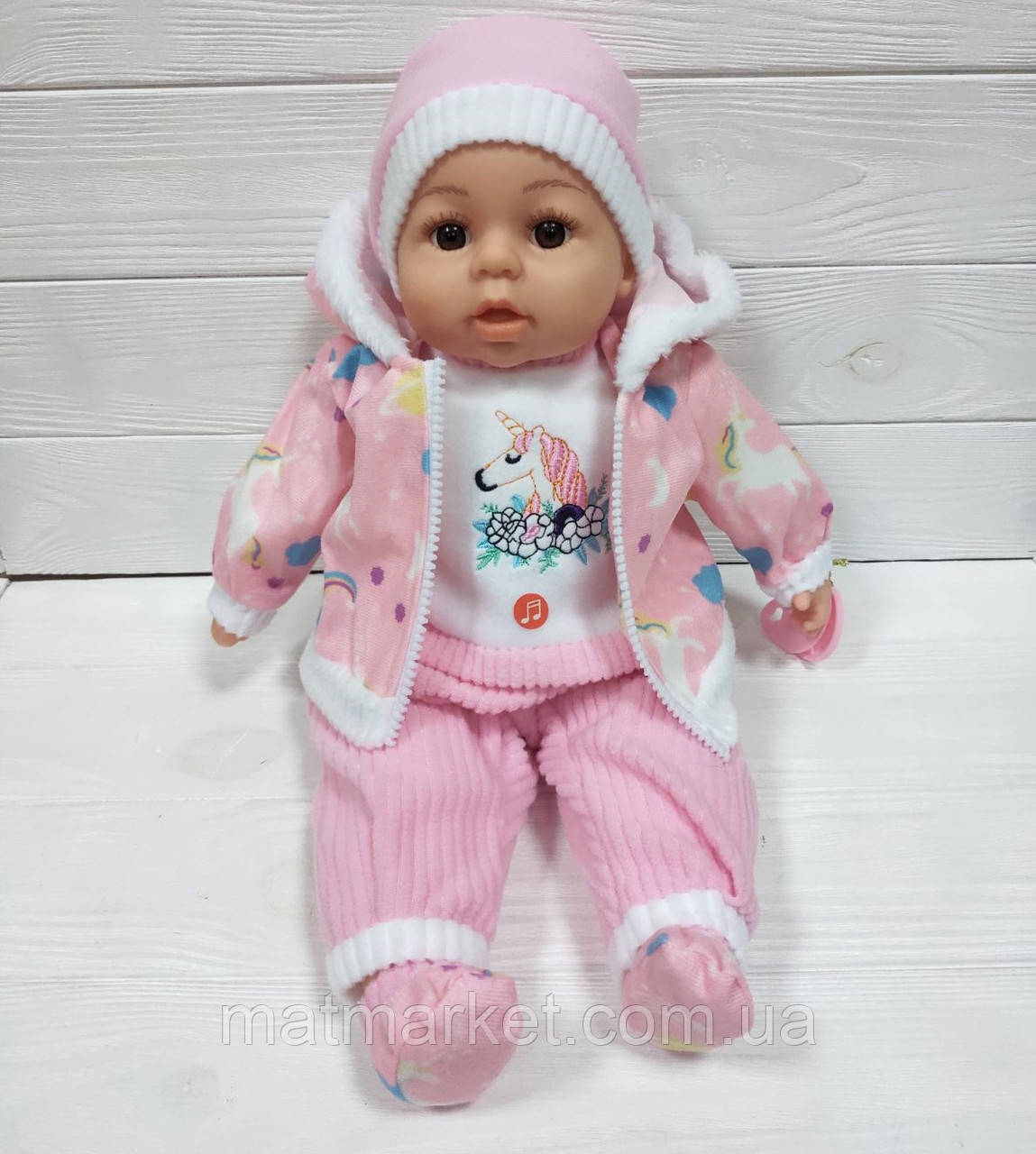Лялька-пупс "Мій малюк", 45 см, говорить, M 4414 UA, читає вірш українською мовою, в рожевому з єдинорогом, фото 1