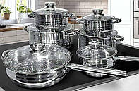 Набор кухонной посуды из нержавеющей стали Bohmann BH-71244-12. Набор кастрюль с крышками со сковородой