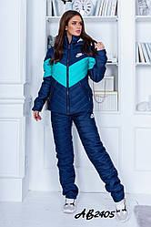 Жіночий прогулянковий костюм на синтепоні стьобаний: куртка з овчиною всередині з капюшоном