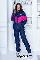 Жіночий прогулянковий костюм на синтепоні стьобаний: куртка з овчиною всередині з капюшоном