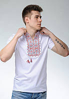 Вышитая футболка с коротким рукавом белого цвета «Король Данило (вишневая вышивка)» XL