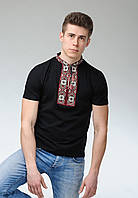 Молодежная вышитая футболка для мужчины черного цвета «Гуцульськая (вишневая вышивка)»