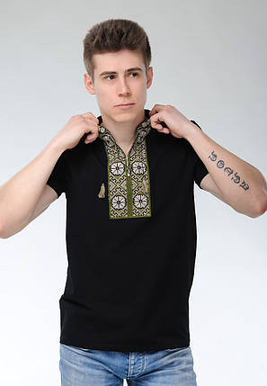 Модна чоловіча вишита футболка на короткий рукав в етнічному стилі «Гуцульська (зелена вишивка)», фото 2