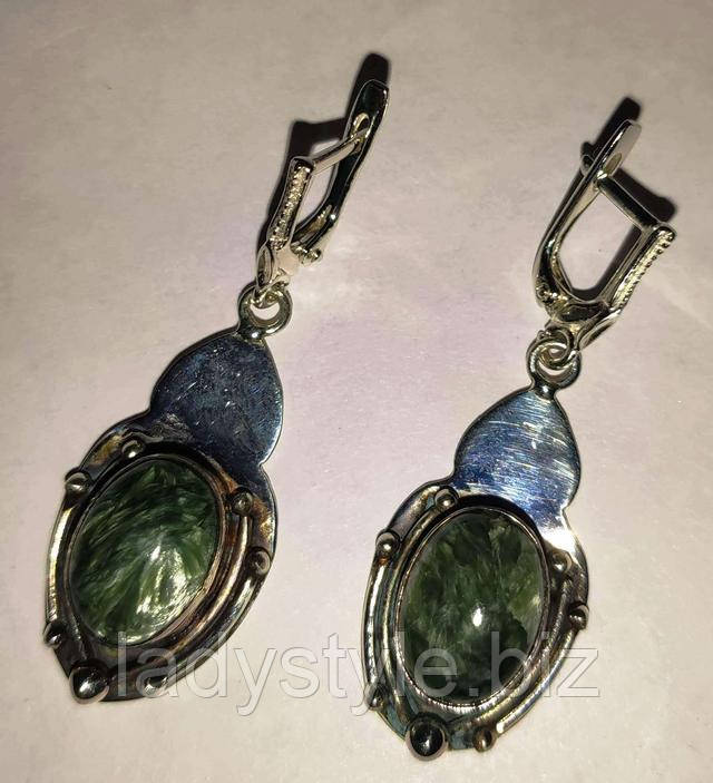 Яркие серьги "Овальчики" с натуральным серафинитом от студии LadyStyle.Biz купить украшения с лабрадором, серьги кольцо перстень лабрадор купить
