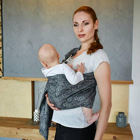 Жакардовий слінг з кільцями для малюків 0 - 36 місяців Coolbabka Leaf Сірий