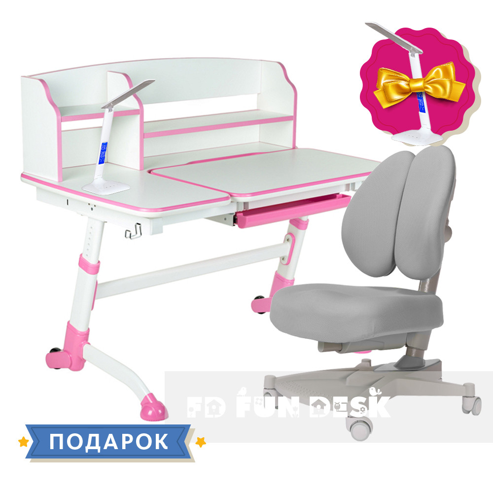 Підліткова парта для школи FunDesk Amare II Pink + ортопедичне крісло FunDesk Contento Grey