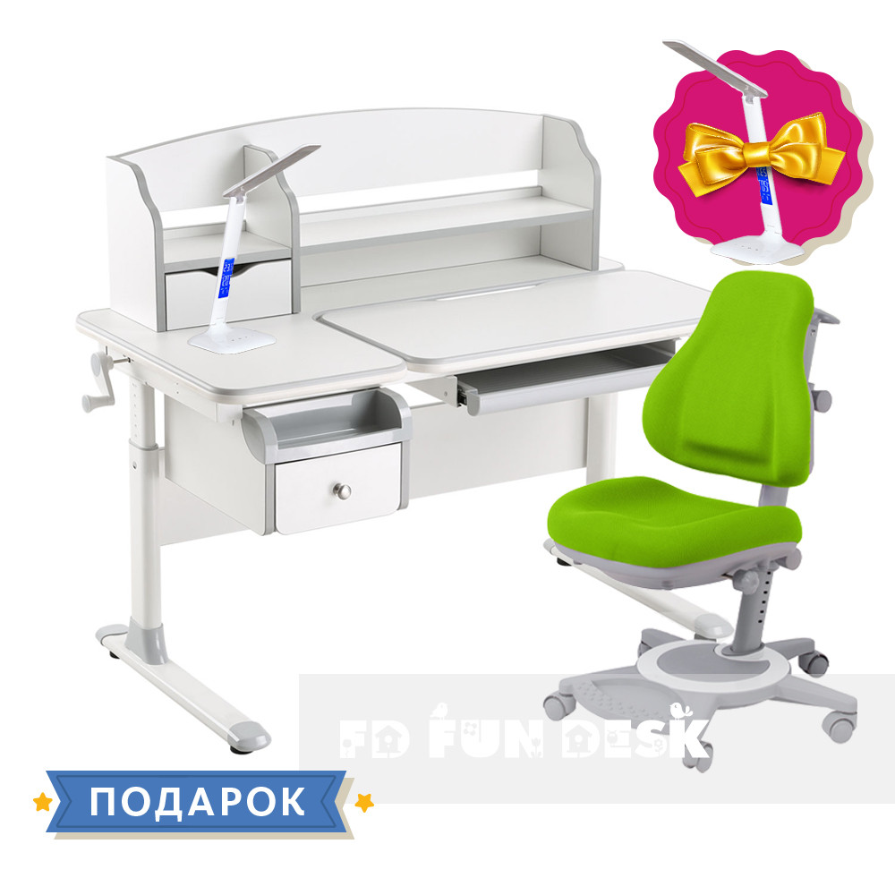 Комплект стіл-трансформер Sognare Grey + ортопедичне крісло Bravo Green FunDesk