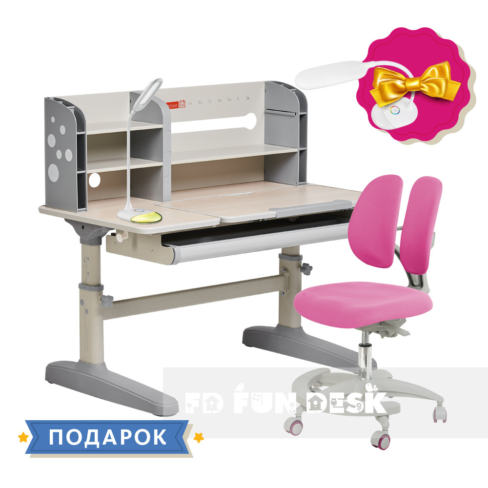 Комплект для дівчинки парта-трансформер Fundesk Amico Grey + крісло для дому FunDesk Primo Pink
