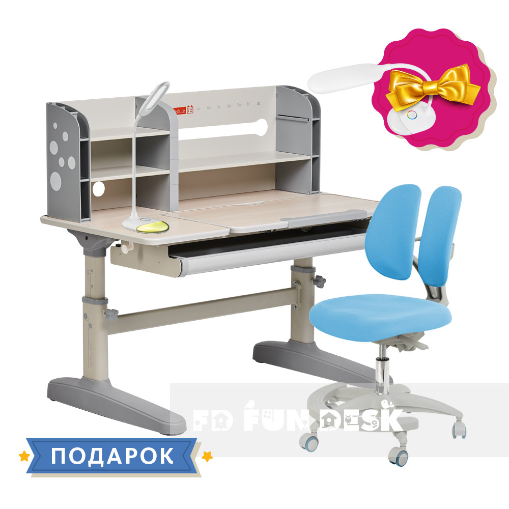 Комплект школяра 👨🏫 парта-трансформер Fundesk Amico Grey + крісло для дому FunDesk Primo Blue
