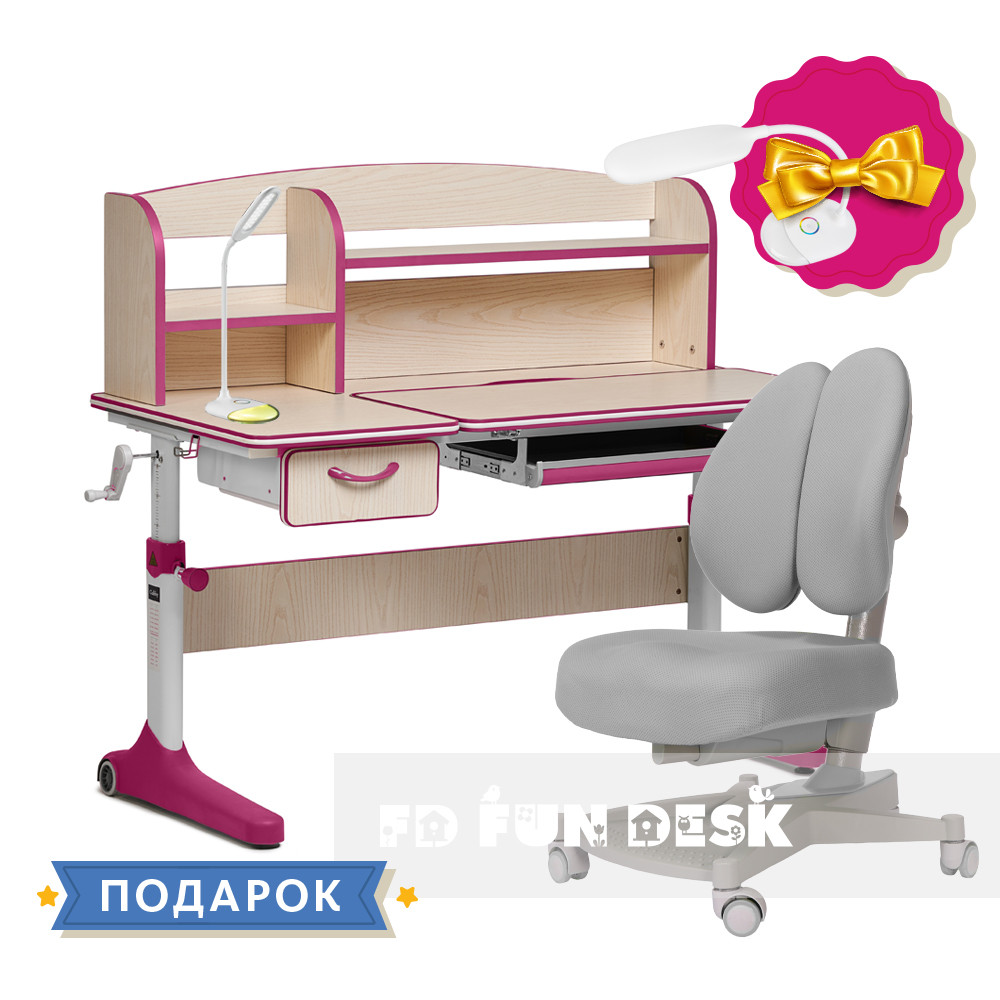Зростаючий комплект для дівчинки парта Cubby Ammi Pink + ортопедичне крісло FunDesk Contento Grey
