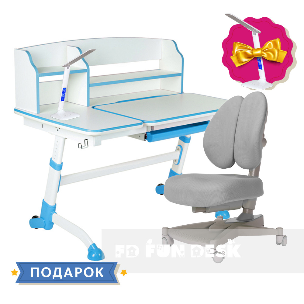 Комплект для підлітків парта FunDesk Amare II Blue + ортопедичне крісло FunDesk Contento Grey