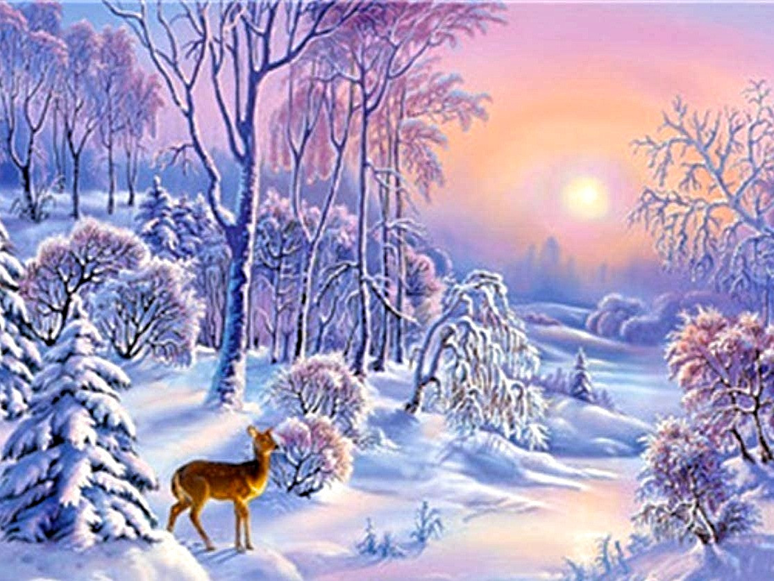 Алмазний живопис Зимовий ліс My-Art TN355 (30 x 40 см) на підрамнику, фото 1