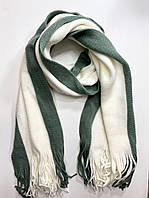 Теплый зимний женский шарф Зеленый с белым