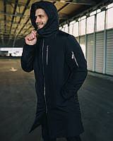Куртка мужская зимняя парка теплая модная DarkSide All Black длинная черная с капюшоном. Живое фото