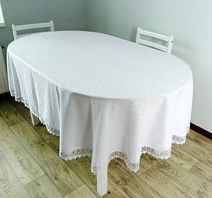 Скатертина жакардова 140x180 овальна, кухонна, святкова на стіл, біла "Hipno"