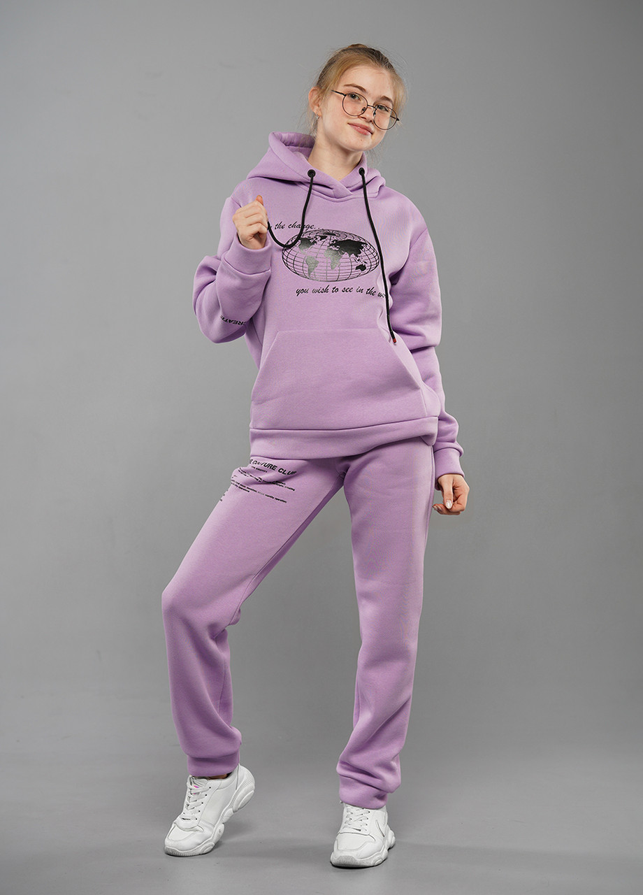 Костюм для дівчаток спортивний дитячий теплий на флісі зимовий тринитка з начісом Айріс Бузковий Турецький зима