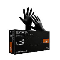 Перчатки нитриловые неопудренные Nitrylex black XS (50пар)