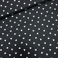 Тканина бязь білі сердечки на чорному, ш. 160 см