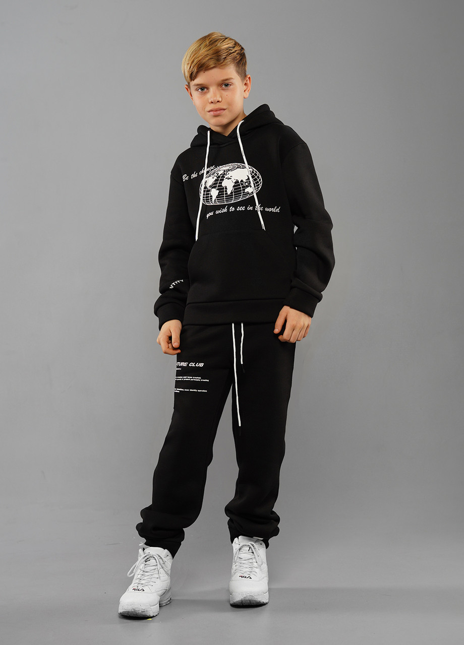 Дитячий спортивний підлітковий утеплений зимовий костюм на флісі з для хлопчика Аріс Чорний Туреччина на зиму