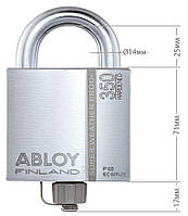 Замок навесной ABLOY PLLW350T *PROTEC2 CLIQ TA77ZZ M/S NR_shackle 25мм 14мм BOX