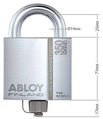 Замок навісний ABLOY PLLW350T *PROTEC2 CLIQ TA77ZZ M/S NR_shackle 25мм 14мм BOX