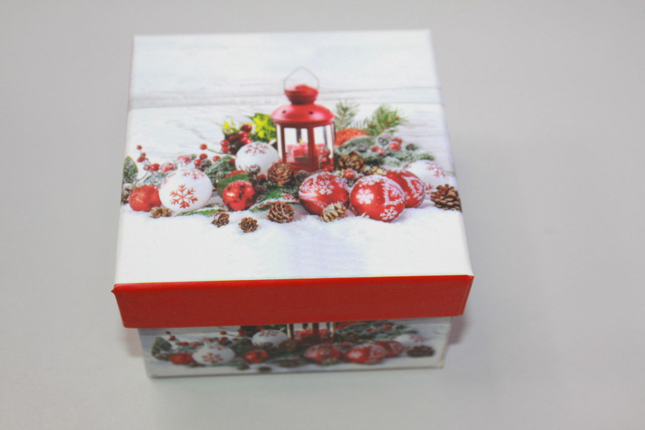 Коробочка подарункова новорічна квадратна з малюнком 9 см, фото 1