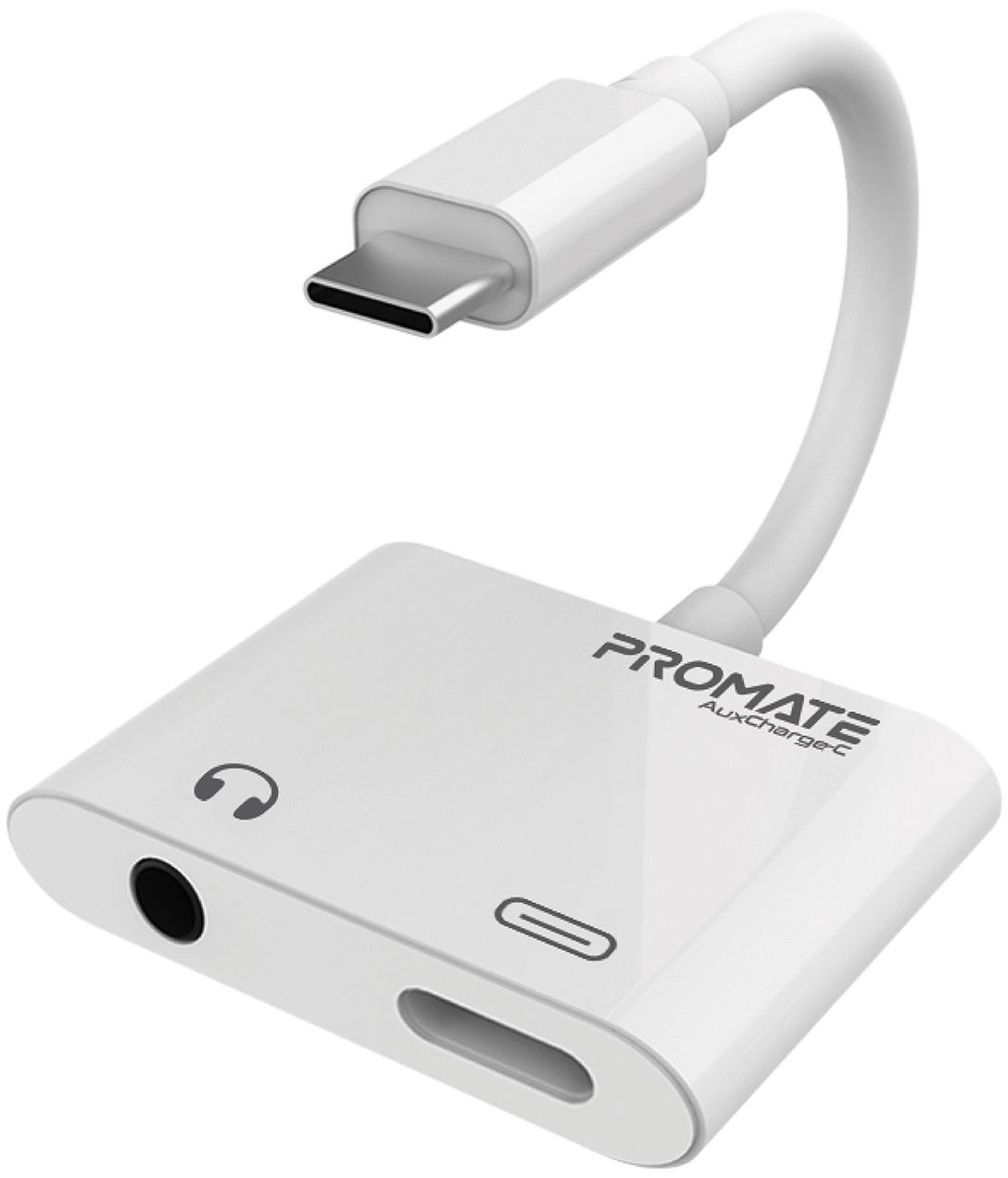 Адаптер Promate AuxCharge-C USB-C/AUX 3.5 мм+18Вт PD USB-C-in White (auxcharge-c.white)