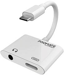 Адаптер Promate AuxCharge-C USB-C/AUX 3.5 мм+18Вт PD USB-C-in White (auxcharge-c.white)