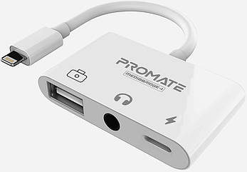 Адаптер Promate MediaBridge-i Lightning/USB 3.0 OTG+AUX 3.5 мм+10Вт Lightning-in White