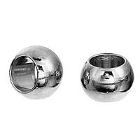 Намистина, Гладка, Нержавіюча сталь, Сфера, Колір: Метал, 8 мм діаметр, 3 мм