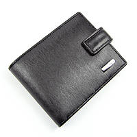 Мужской раскладной кошелек Prensiti кожаный черный маленький классический из натуральной кожи на кнопке