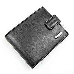 Чоловічий гаманець Prensiti шкіряний чорний маленький класичний з натуральної шкіри на кнопці