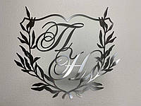 Свадебная монограмма герб с инициалами из зеркального пластика полистирола на заказ Manific Decor