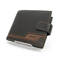 Коричневый мужской раскладной кошелек Prensiti деловой на кнопке кожаный бумажник портмоне из натуральной кожи