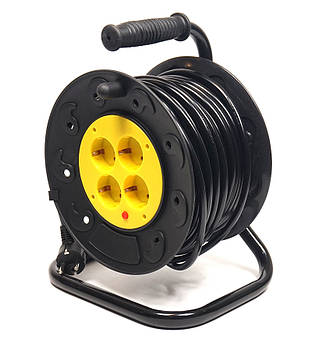 Подовжувач на котушці PowerPlant 25 м, 3x1.5мм2, 10А, 4 розетки (JY-2002/25)