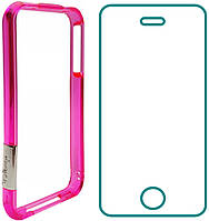 Комплект Пластиковий бампер Pink і Захисне Скло iPhone 4 4S