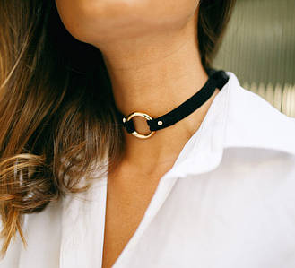 Нашийник з кільцем Queens чорний чокер бдсм намисто на шию