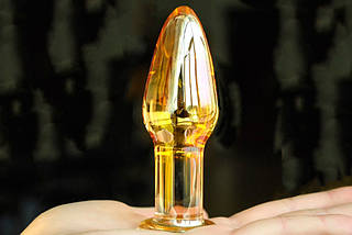 Анальна пробка 3 см LYNX Amber Crystal Plug маленька для новачків скляна коричнева янтарна, фото 3