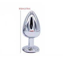 Анальна пробка 4 см велика срібло з каменем серцем Swarovski L Big Love, фото 5