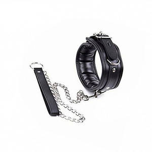 Нашийник бдсм з повідцем з ланцюжком VIP Slave чорний і червоний без хутра