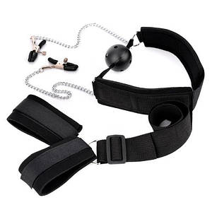 Кляп  наручники затискачі для сосків 3 в 1 Фіксатори БДСМ